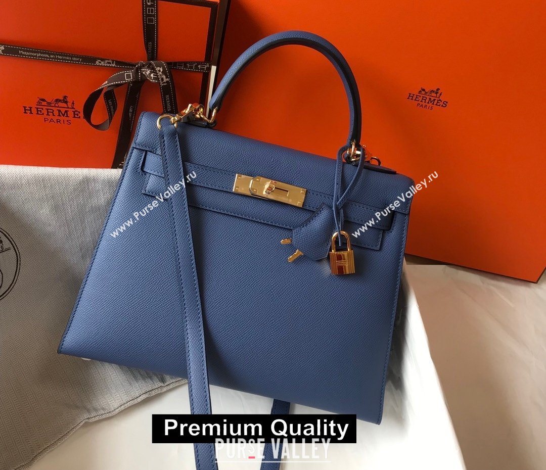 Hermes Kelly 25/28/32cm Bag in epsom Leather with golden hardware blue (fuli-5307)