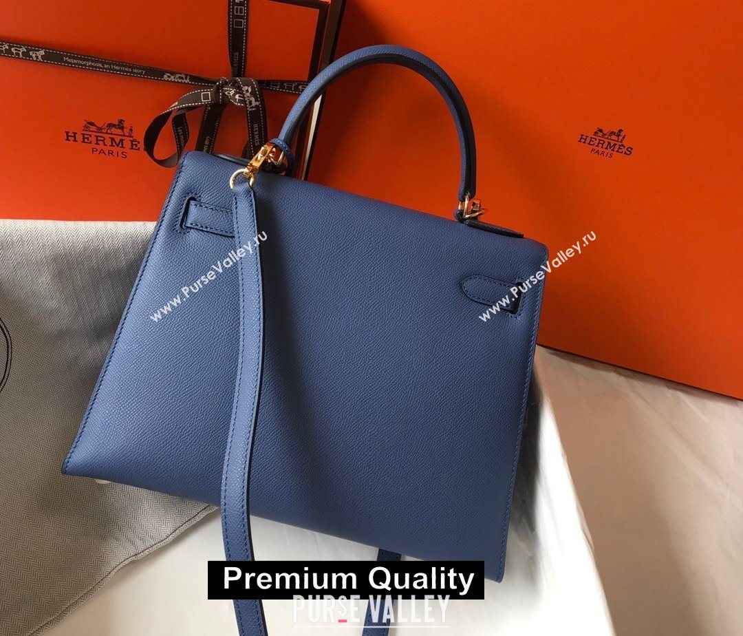 Hermes Kelly 25/28/32cm Bag in epsom Leather with golden hardware blue (fuli-5307)