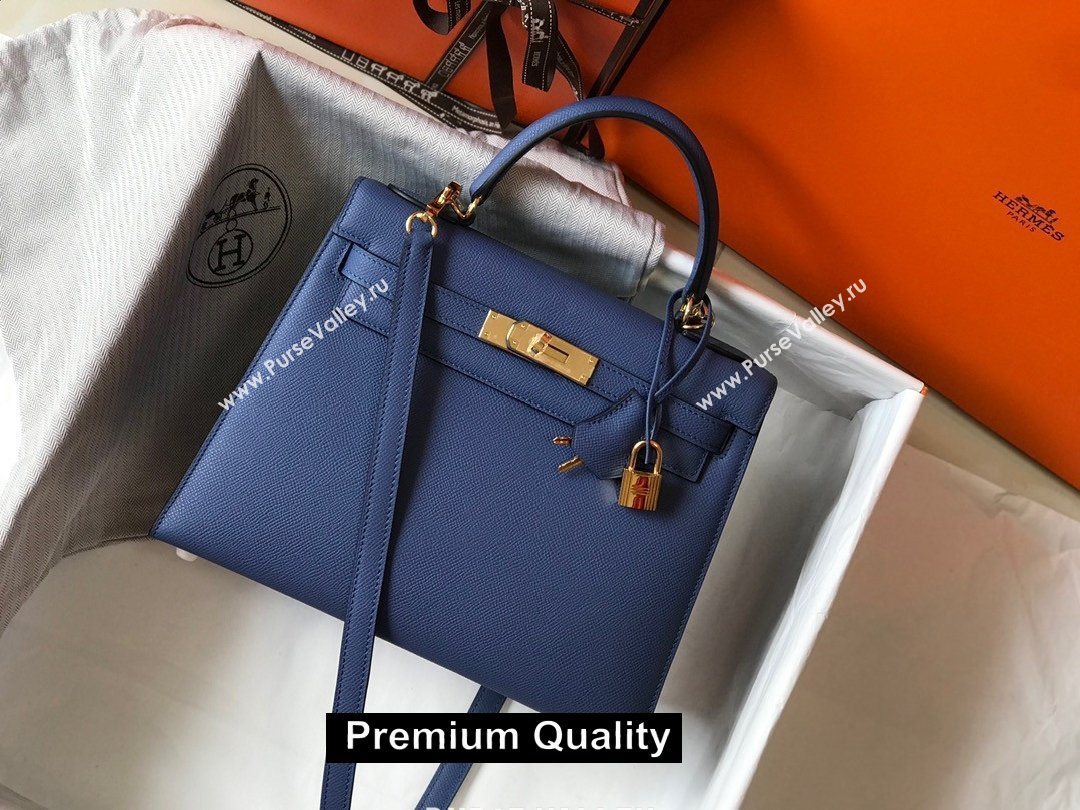 Hermes Kelly 25/28/32cm Bag in epsom Leather with golden hardware blue (fuli-5307)