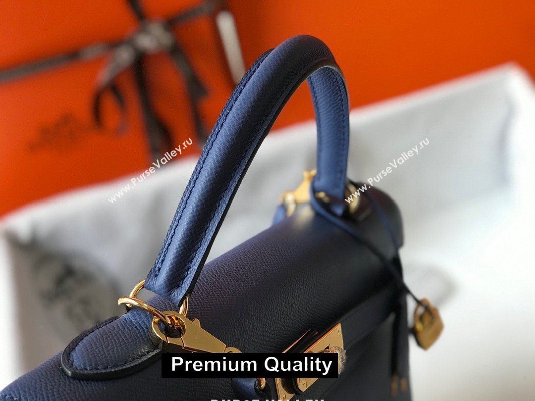 Hermes Kelly 25/28/32cm Bag in epsom Leather with golden hardware blue (fuli-5307)