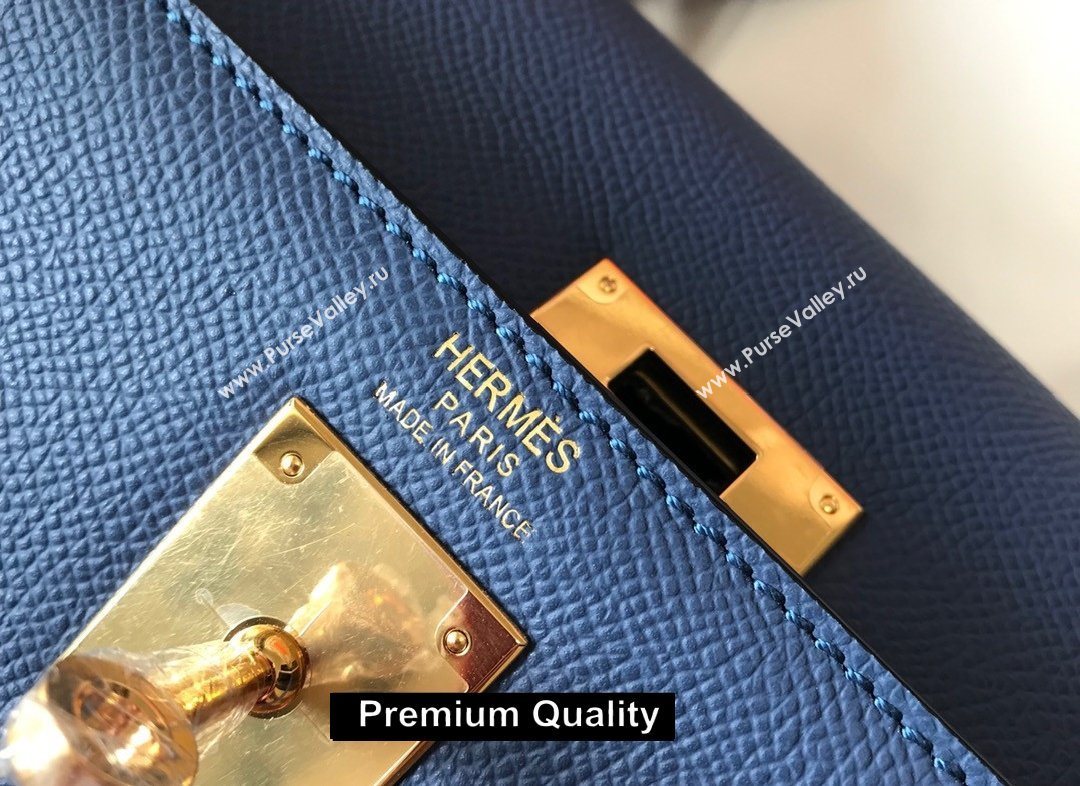 Hermes Kelly 25/28/32cm Bag in epsom Leather with golden hardware blue (fuli-5307)