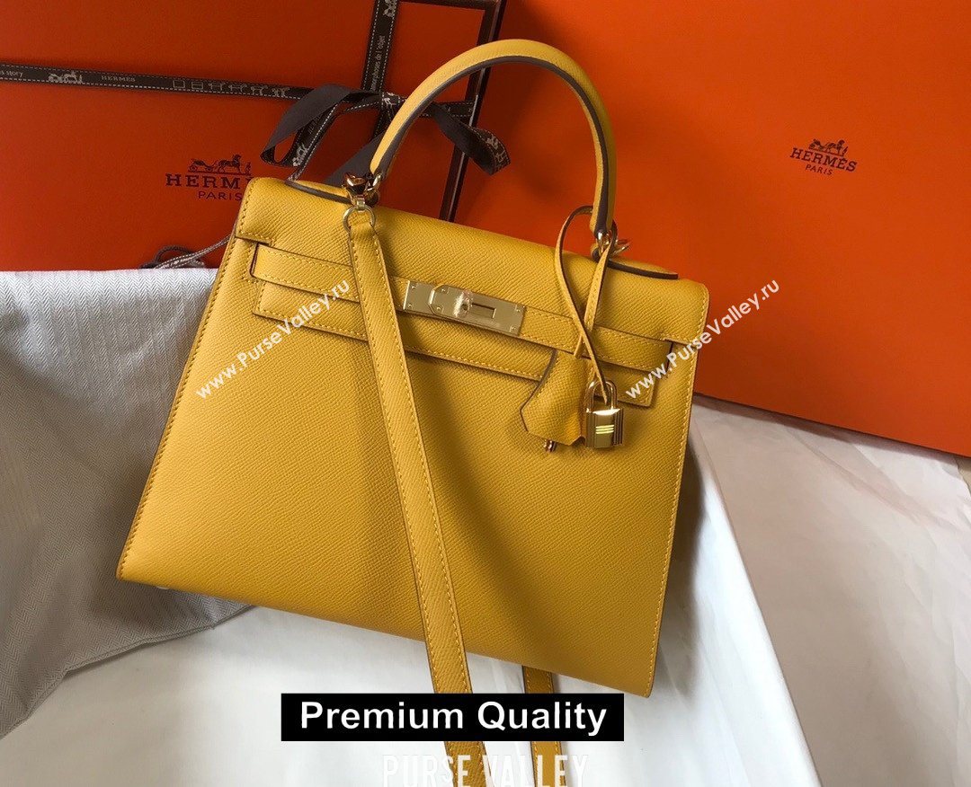 Hermes Kelly 25/28/32cm Bag in epsom Leather with golden hardware yellow (fuli-5679)