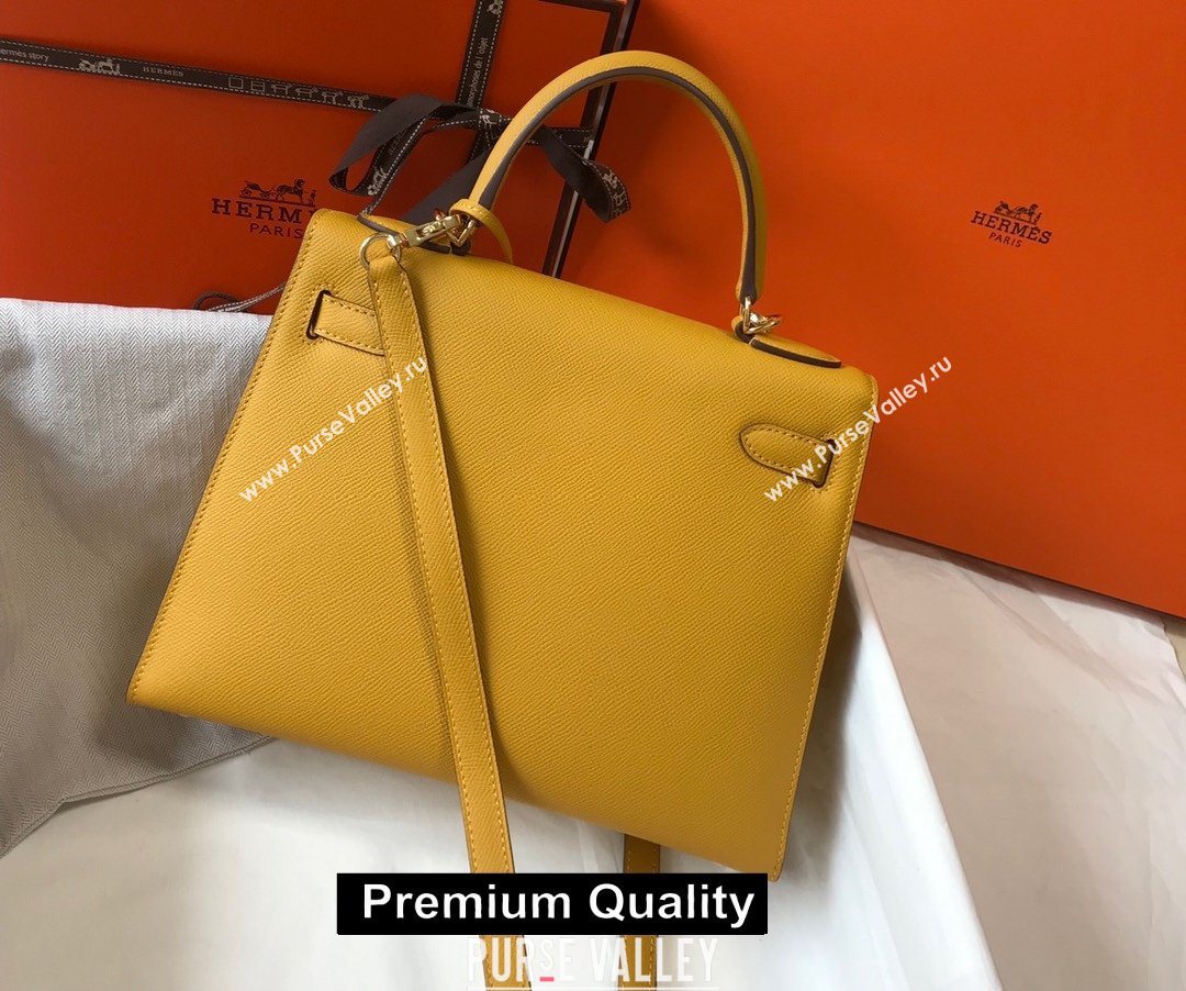 Hermes Kelly 25/28/32cm Bag in epsom Leather with golden hardware yellow (fuli-5679)