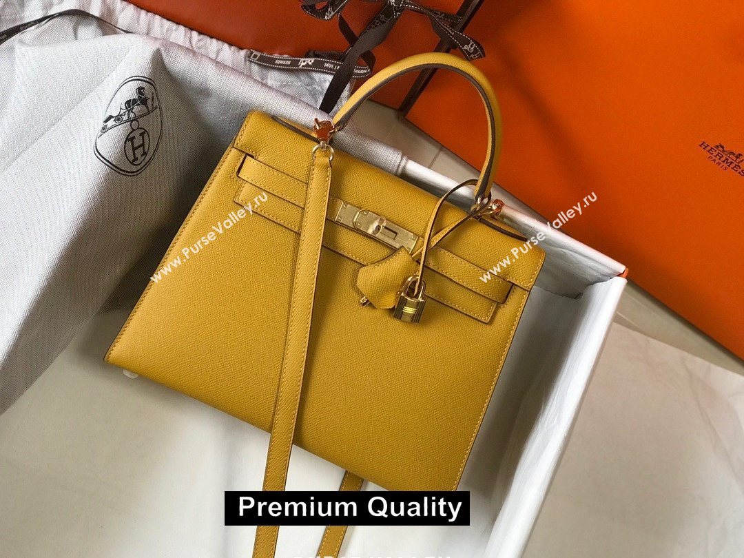 Hermes Kelly 25/28/32cm Bag in epsom Leather with golden hardware yellow (fuli-5679)