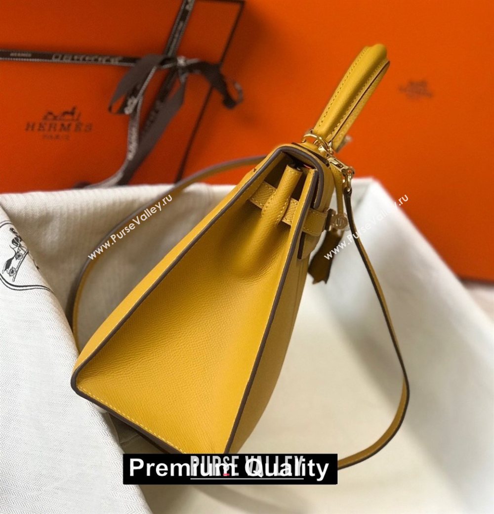 Hermes Kelly 25/28/32cm Bag in epsom Leather with golden hardware yellow (fuli-5679)