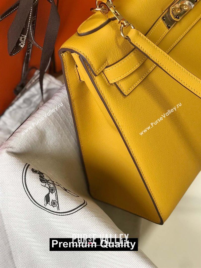Hermes Kelly 25/28/32cm Bag in epsom Leather with golden hardware yellow (fuli-5679)
