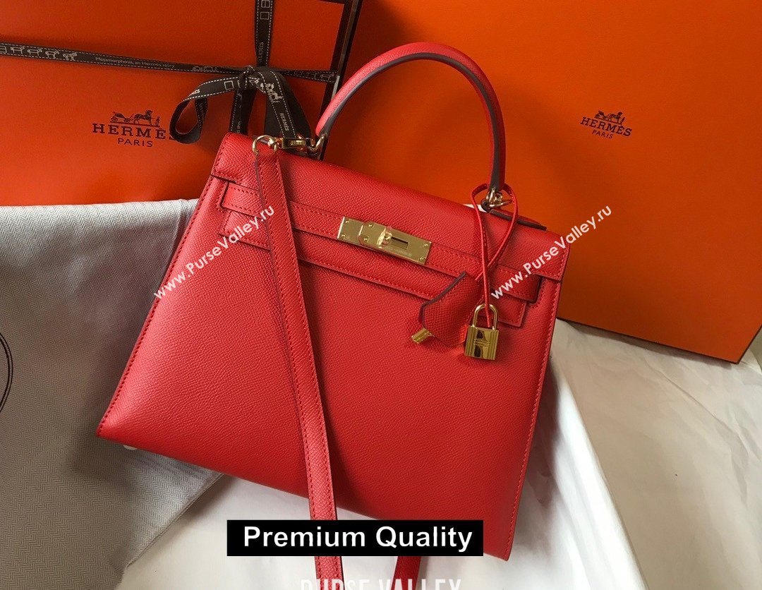 Hermes Kelly 25/28/32cm Bag in epsom Leather with golden hardware rouge (fuli-5179)