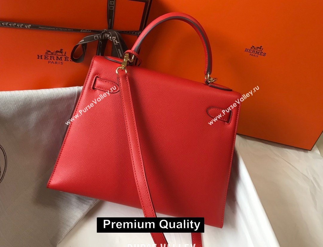 Hermes Kelly 25/28/32cm Bag in epsom Leather with golden hardware rouge (fuli-5179)