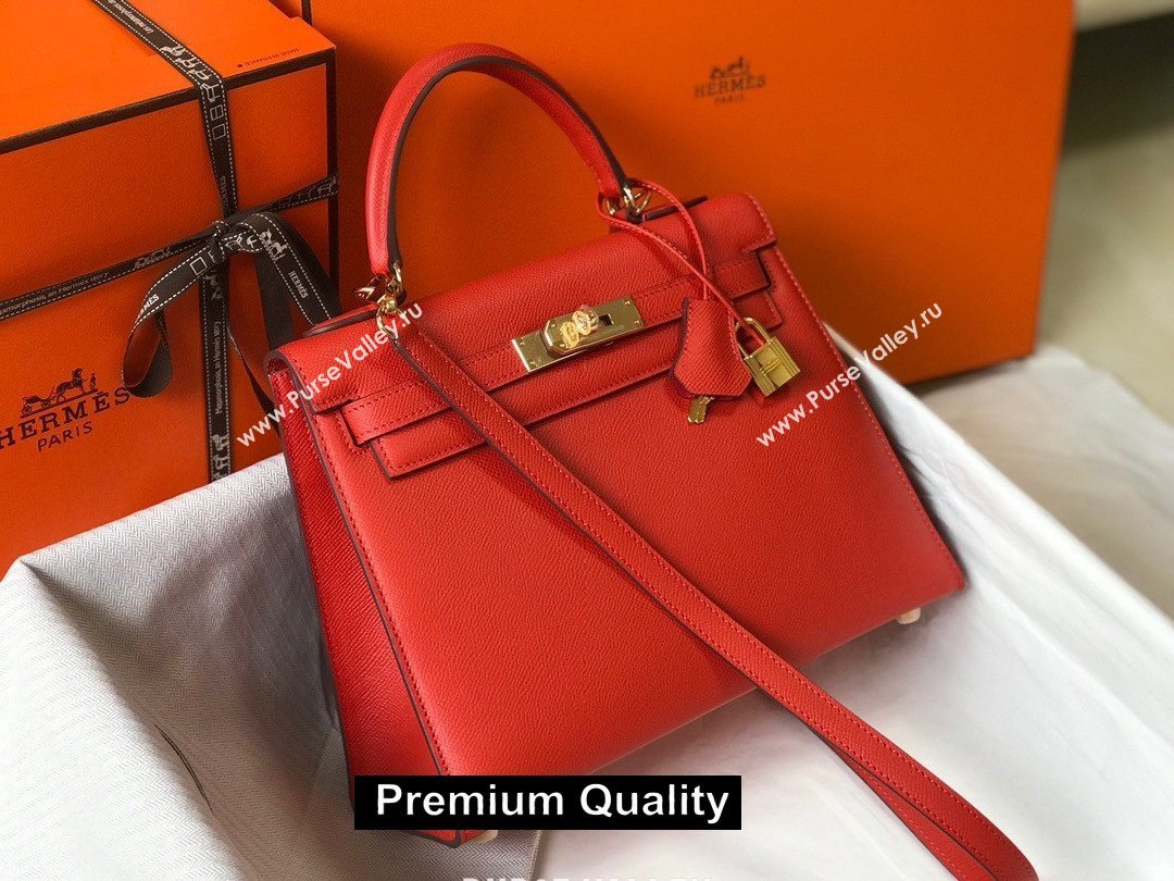 Hermes Kelly 25/28/32cm Bag in epsom Leather with golden hardware rouge (fuli-5179)