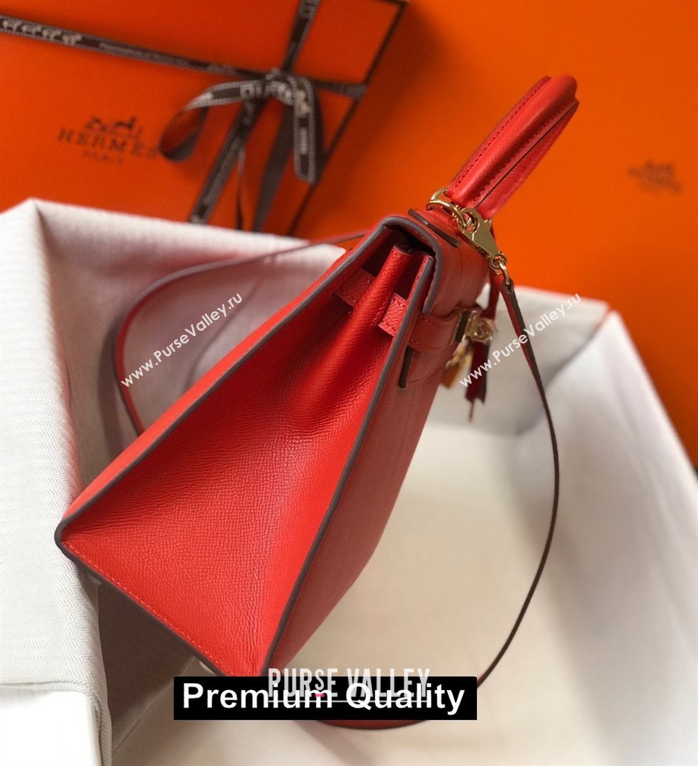 Hermes Kelly 25/28/32cm Bag in epsom Leather with golden hardware rouge (fuli-5179)