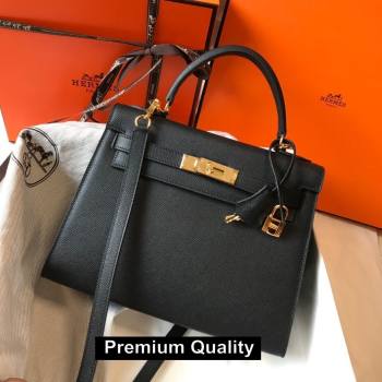 Hermes Kelly 25/28/32cm Bag in epsom Leather with golden hardware black (fuli-1203)