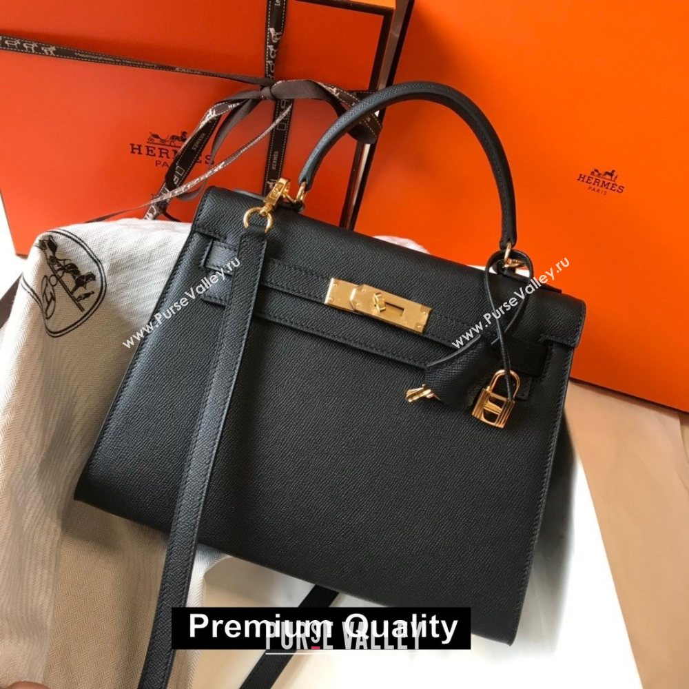Hermes Kelly 25/28/32cm Bag in epsom Leather with golden hardware black (fuli-1203)