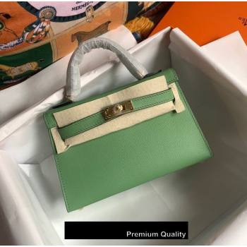 Hermes Mini Kelly II Handbag epsom leather with Gold Hardware half handmade apple green (fuli-8910)