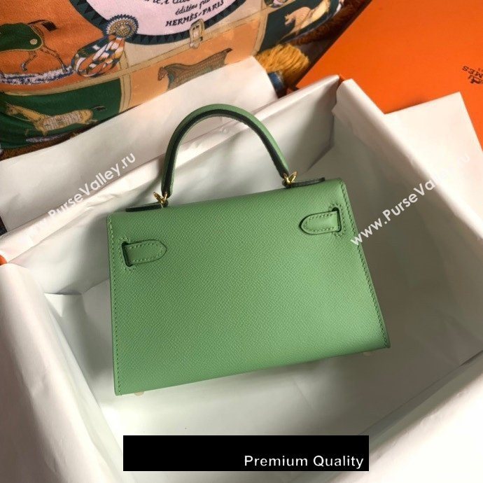 Hermes Mini Kelly II Handbag epsom leather with Gold Hardware half handmade apple green (fuli-8910)