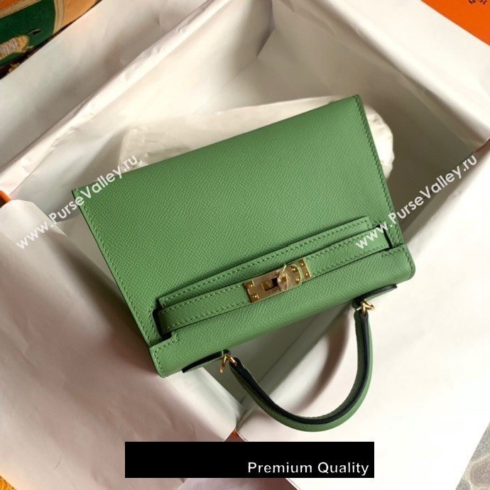 Hermes Mini Kelly II Handbag epsom leather with Gold Hardware half handmade apple green (fuli-8910)