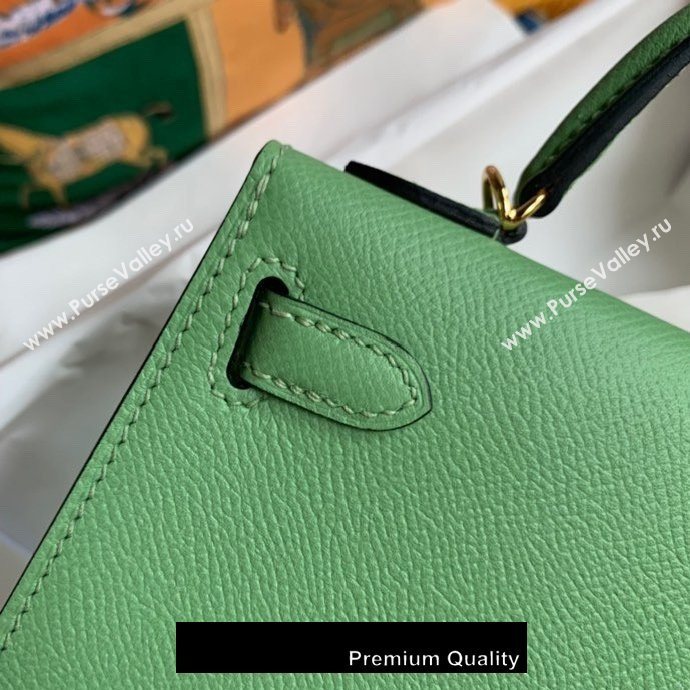 Hermes Mini Kelly II Handbag epsom leather with Gold Hardware half handmade apple green (fuli-8910)