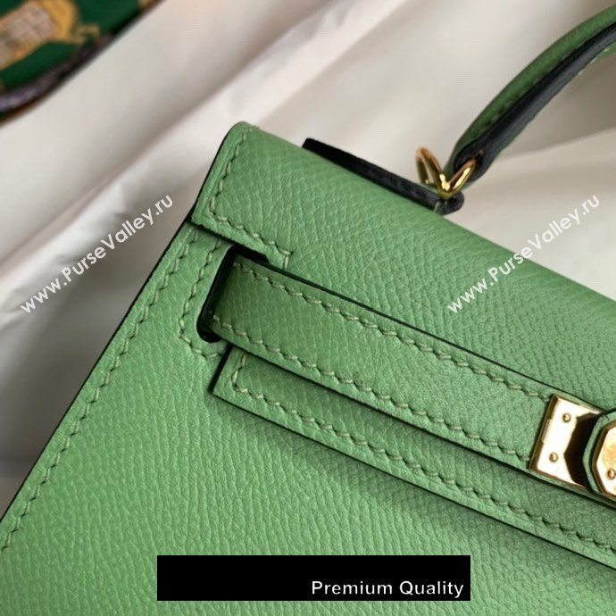 Hermes Mini Kelly II Handbag epsom leather with Gold Hardware half handmade apple green (fuli-8910)