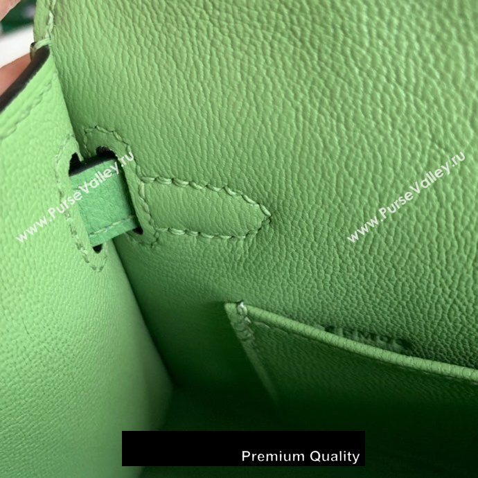 Hermes Mini Kelly II Handbag epsom leather with Gold Hardware half handmade apple green (fuli-8910)