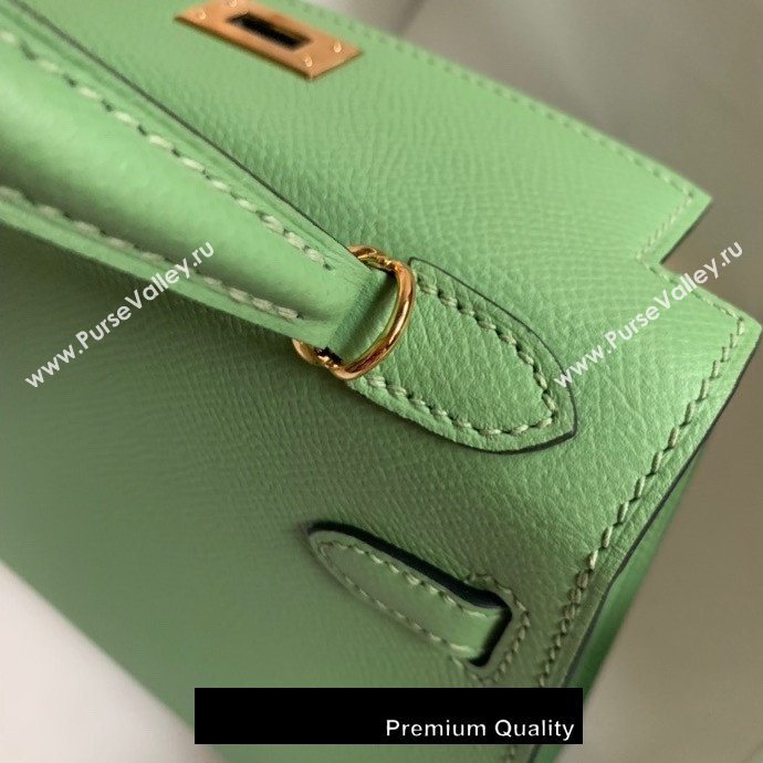 Hermes Mini Kelly II Handbag epsom leather with Gold Hardware half handmade apple green (fuli-8910)