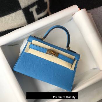 Hermes Mini Kelly II Handbag epsom leather with Gold Hardware half handmade lake blue (fuli-9867)