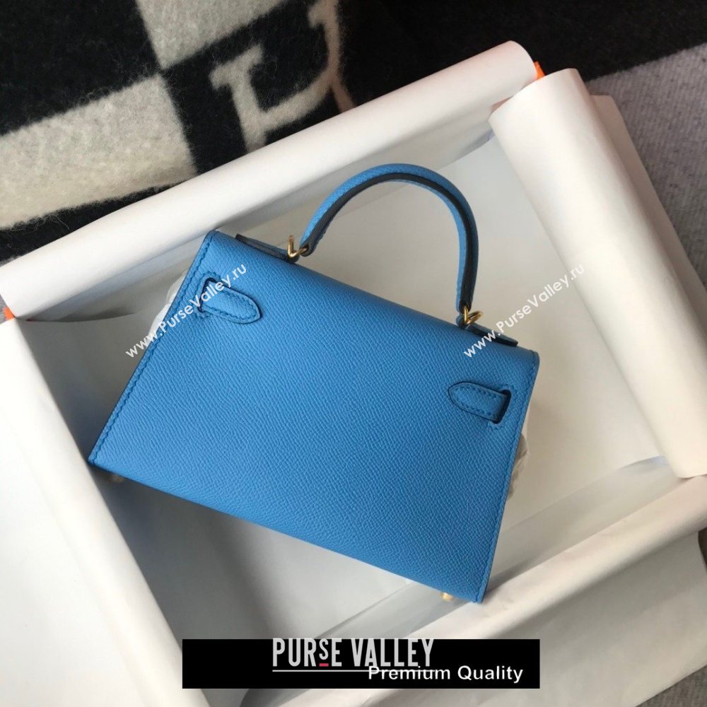 Hermes Mini Kelly II Handbag epsom leather with Gold Hardware half handmade lake blue (fuli-9867)