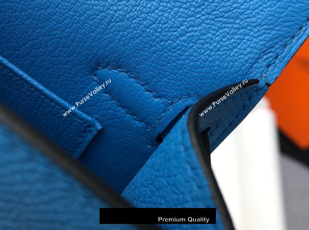 Hermes Mini Kelly II Handbag epsom leather with Gold Hardware half handmade lake blue (fuli-9867)