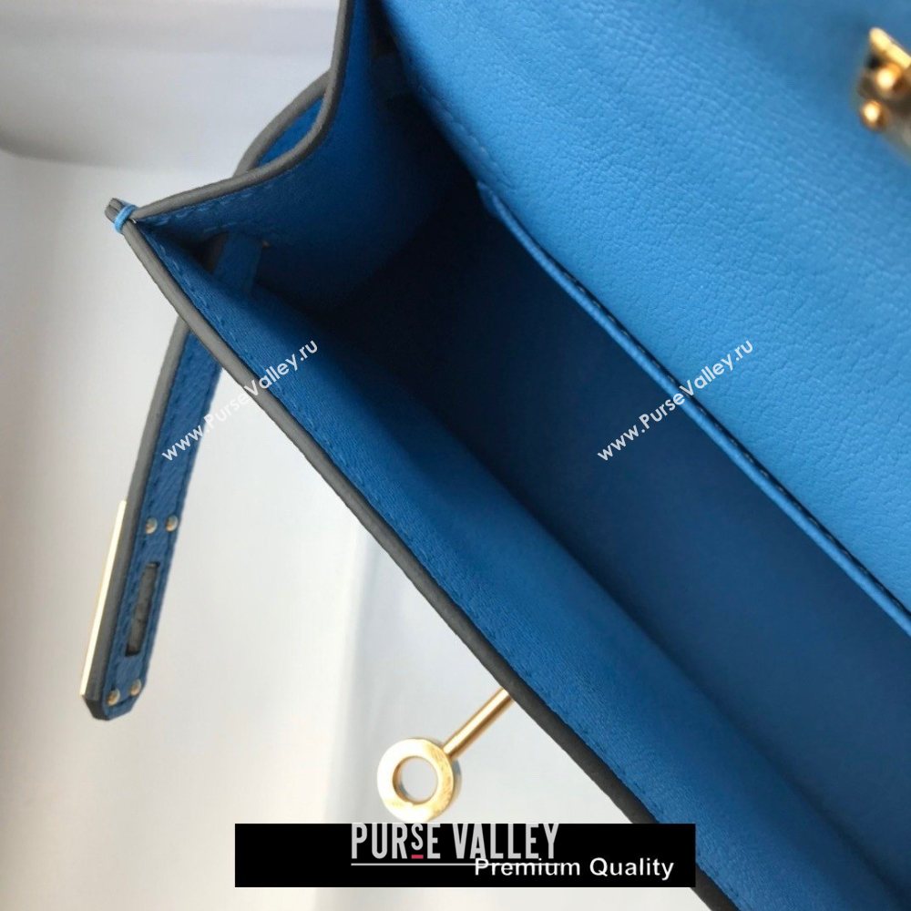 Hermes Mini Kelly II Handbag epsom leather with Gold Hardware half handmade lake blue (fuli-9867)