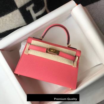 Hermes Mini Kelly II Handbag epsom leather with Gold Hardware half handmade rosy (fuli-8691)