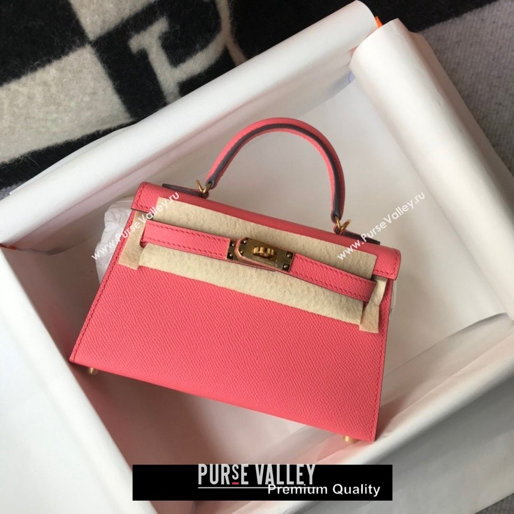 Hermes Mini Kelly II Handbag epsom leather with Gold Hardware half handmade rosy (fuli-8691)