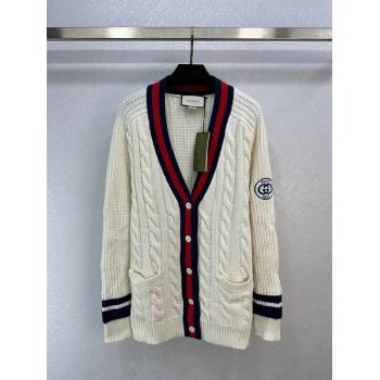 gucci Cable wool knit cardigan with Web 763373 2023 (qiqi-231206-01)