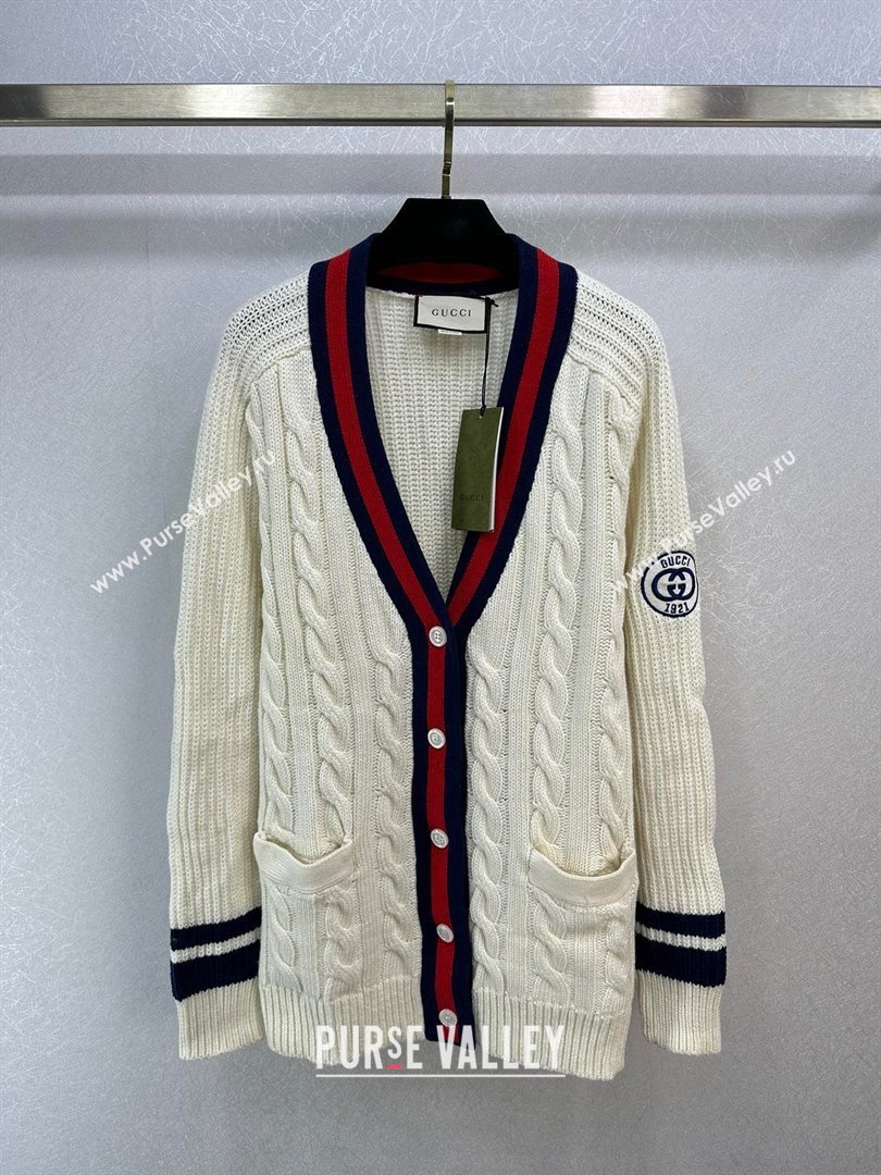 gucci Cable wool knit cardigan with Web 763373 2023 (qiqi-231206-01)