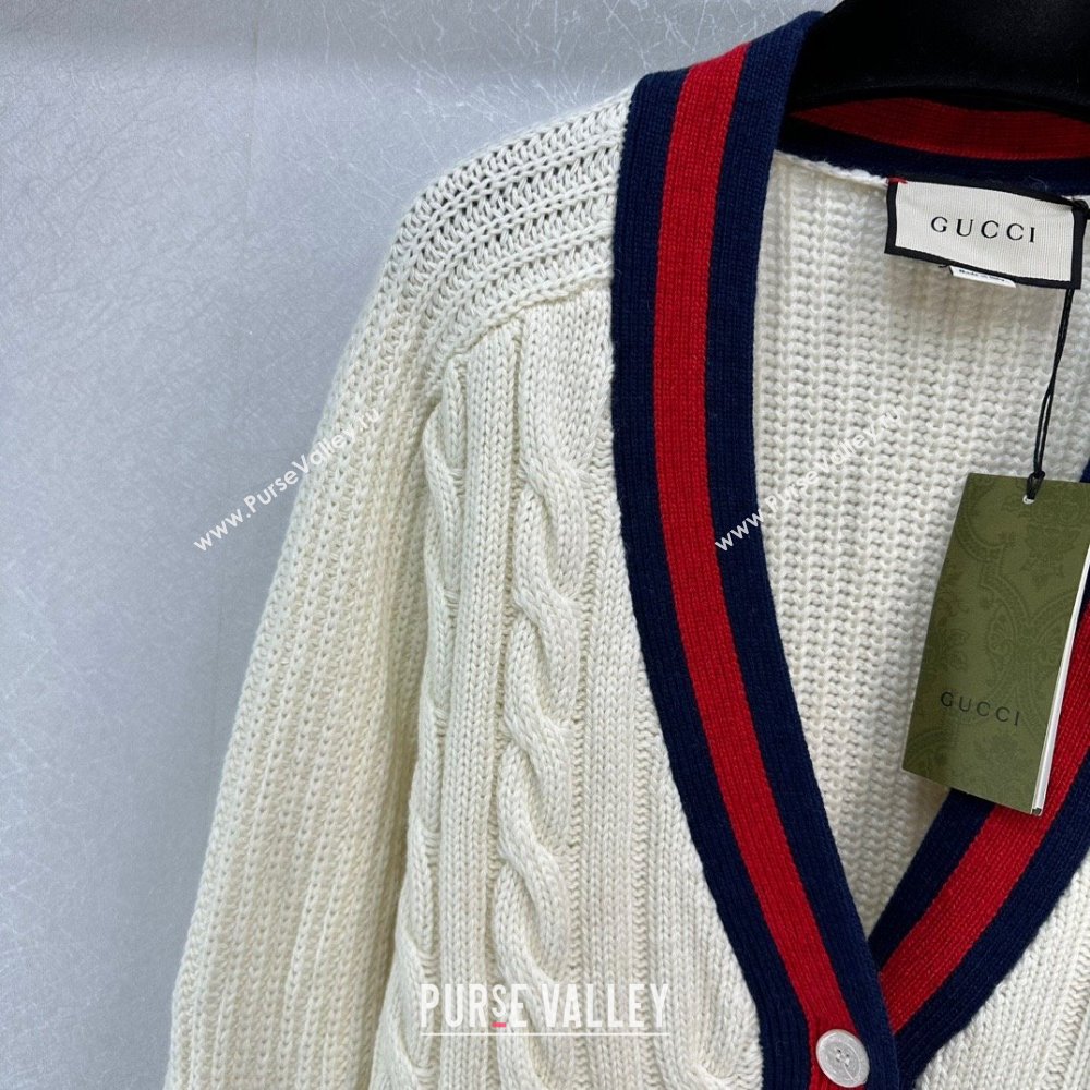 gucci Cable wool knit cardigan with Web 763373 2023 (qiqi-231206-01)