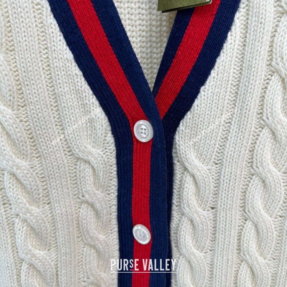 gucci Cable wool knit cardigan with Web 763373 2023 (qiqi-231206-01)