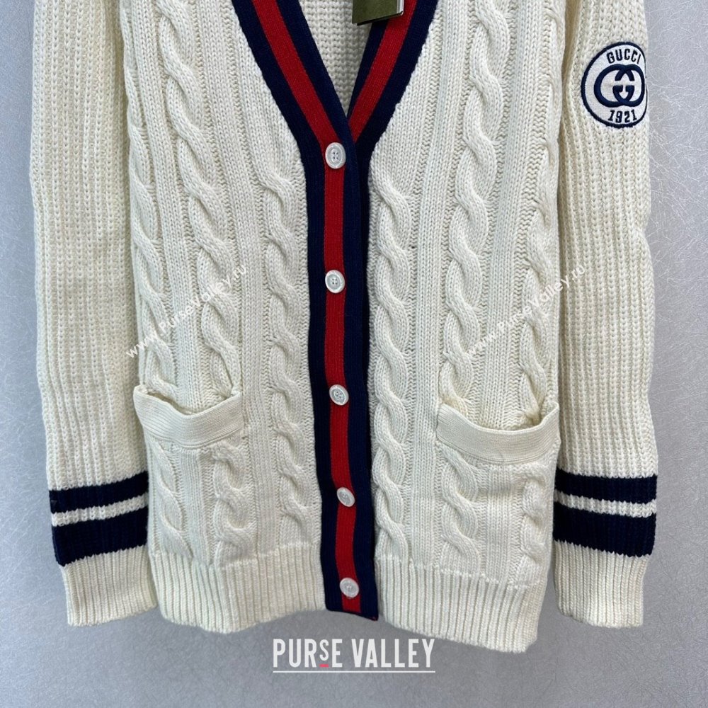 gucci Cable wool knit cardigan with Web 763373 2023 (qiqi-231206-01)