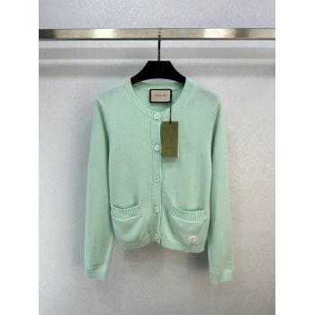 gucci Fine cashmere cardigan with Interlocking G 773865 LIGHT GREEN 2023 (qiqi-231206-04)