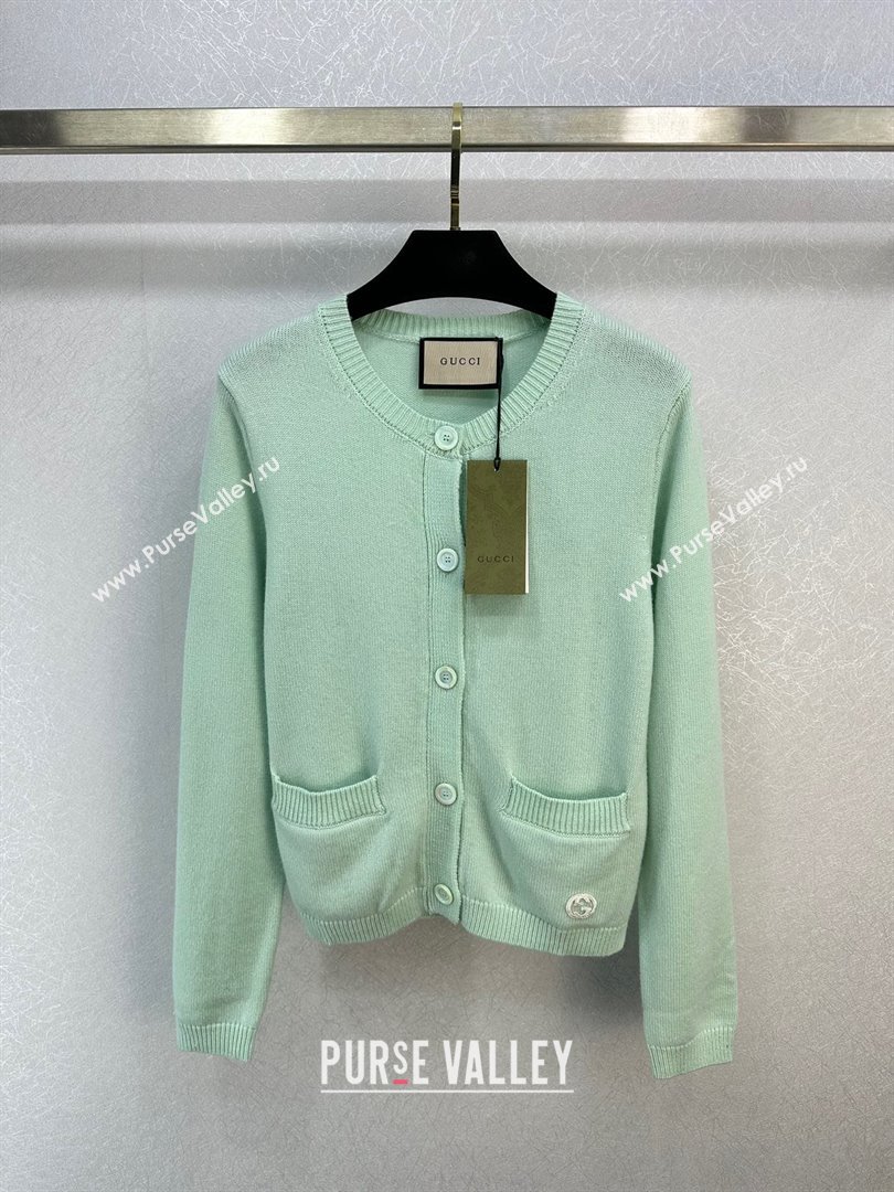 gucci Fine cashmere cardigan with Interlocking G 773865 LIGHT GREEN 2023 (qiqi-231206-04)