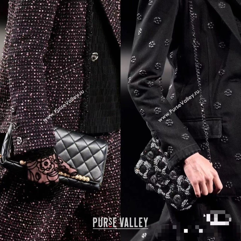 CHANEL lambskin,imitation pearls gold-tone metal black clutch AS4455 2023 (JIYUAN-231206-02)