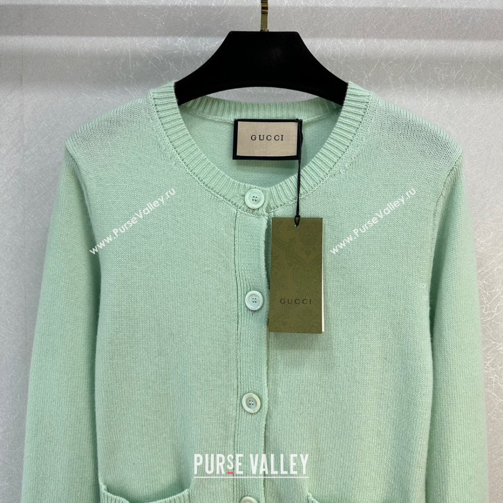 gucci Fine cashmere cardigan with Interlocking G 773865 LIGHT GREEN 2023 (qiqi-231206-04)