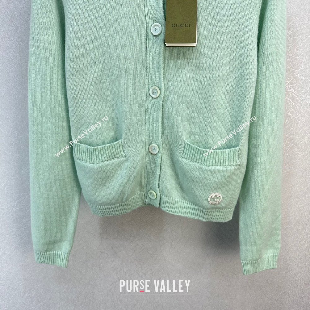 gucci Fine cashmere cardigan with Interlocking G 773865 LIGHT GREEN 2023 (qiqi-231206-04)