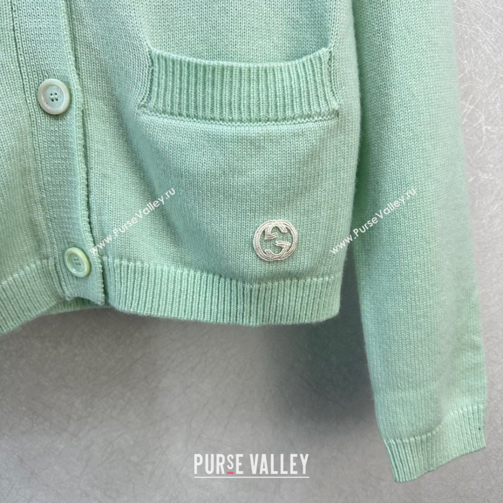 gucci Fine cashmere cardigan with Interlocking G 773865 LIGHT GREEN 2023 (qiqi-231206-04)