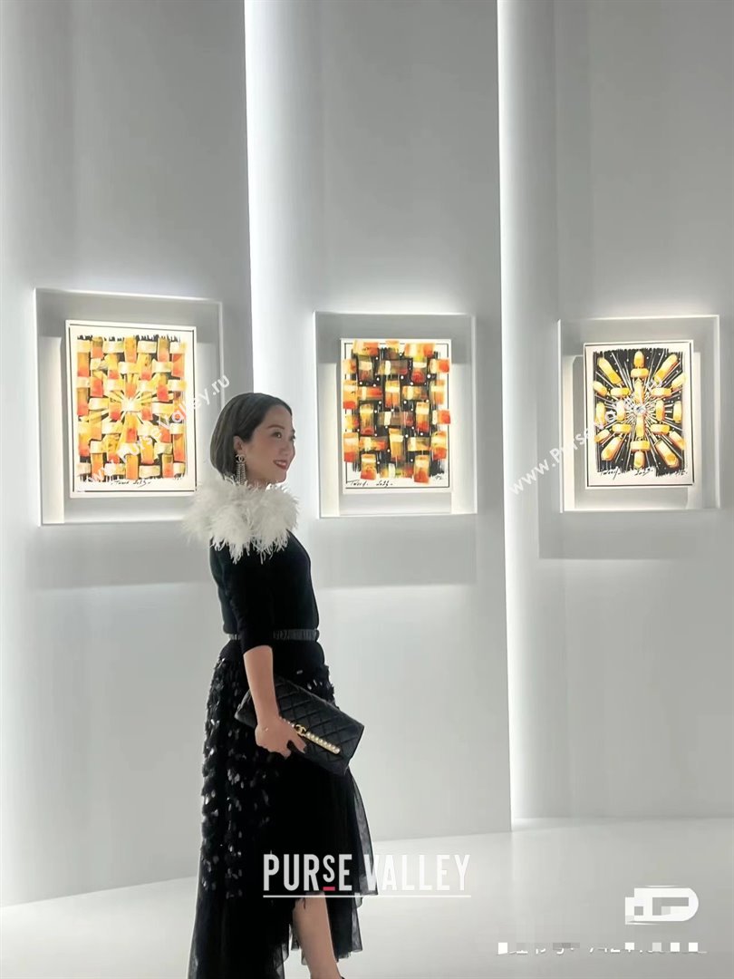 CHANEL lambskin,imitation pearls gold-tone metal black clutch AS4455 2023 (JIYUAN-231206-02)