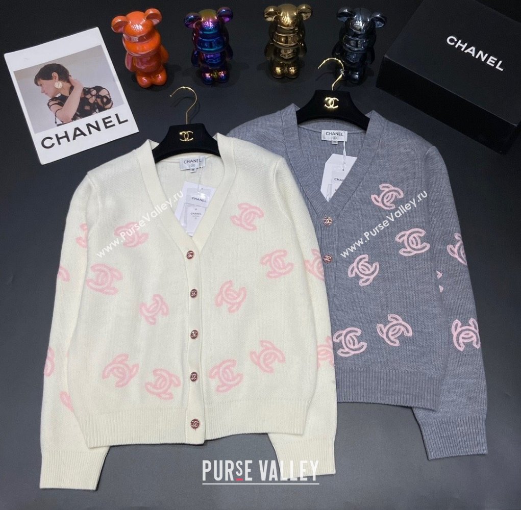 CHANEL pink/white cc printed CARDIGAN 2023 (qiqi-231206-18)