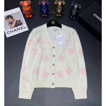 CHANEL pink/white cc printed CARDIGAN 2023 (qiqi-231206-18)