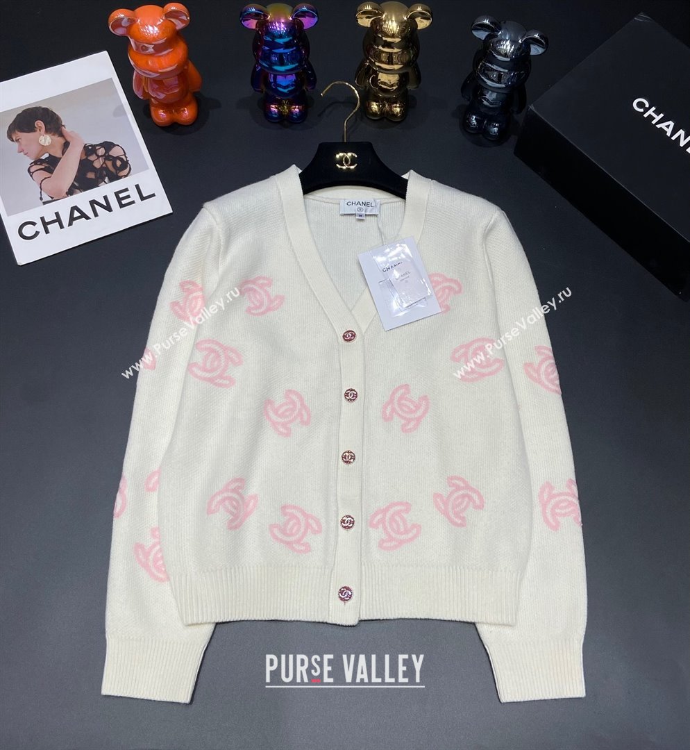 CHANEL pink/white cc printed CARDIGAN 2023 (qiqi-231206-18)