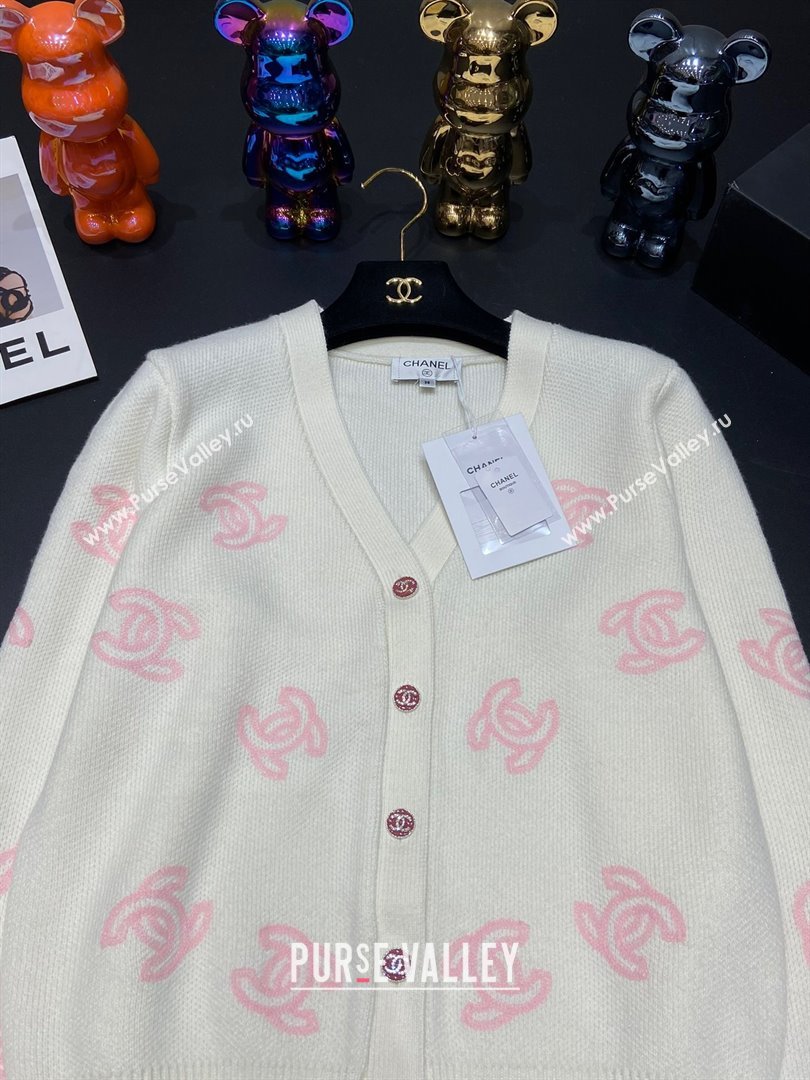 CHANEL pink/white cc printed CARDIGAN 2023 (qiqi-231206-18)