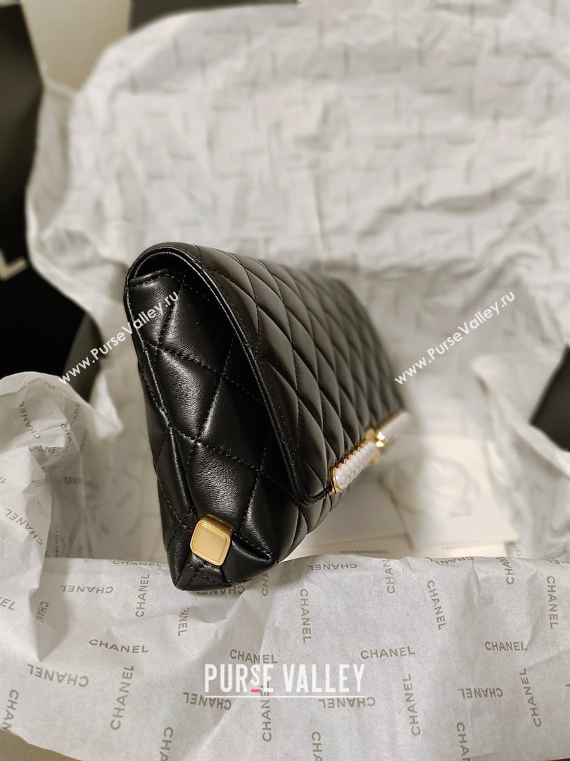 CHANEL lambskin,imitation pearls gold-tone metal black clutch AS4455 2023 (JIYUAN-231206-02)