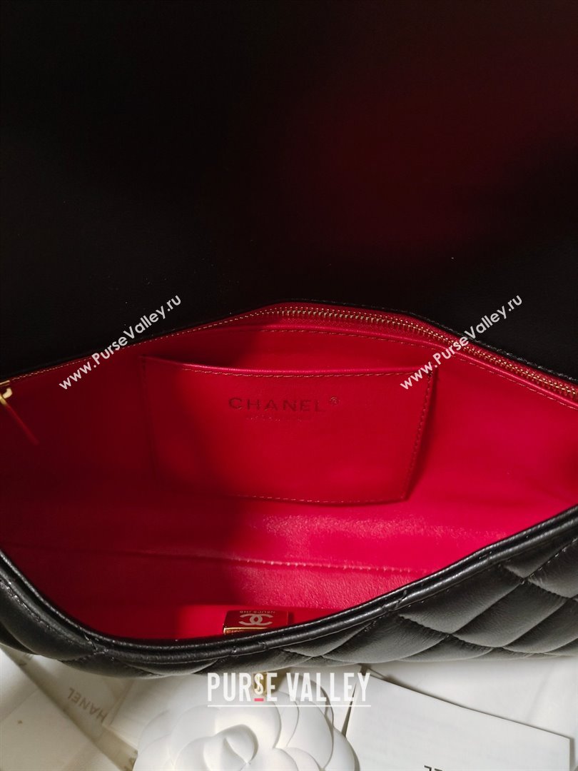 CHANEL lambskin,imitation pearls gold-tone metal black clutch AS4455 2023 (JIYUAN-231206-02)