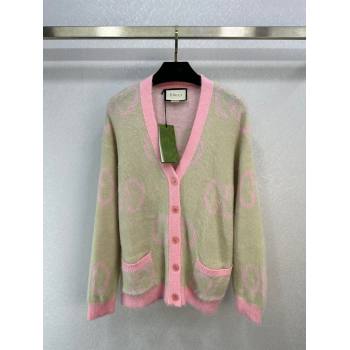 Gucci light green and pink Reversible GG mohair cardigan 635160 2023 (qiqi-231206-03)