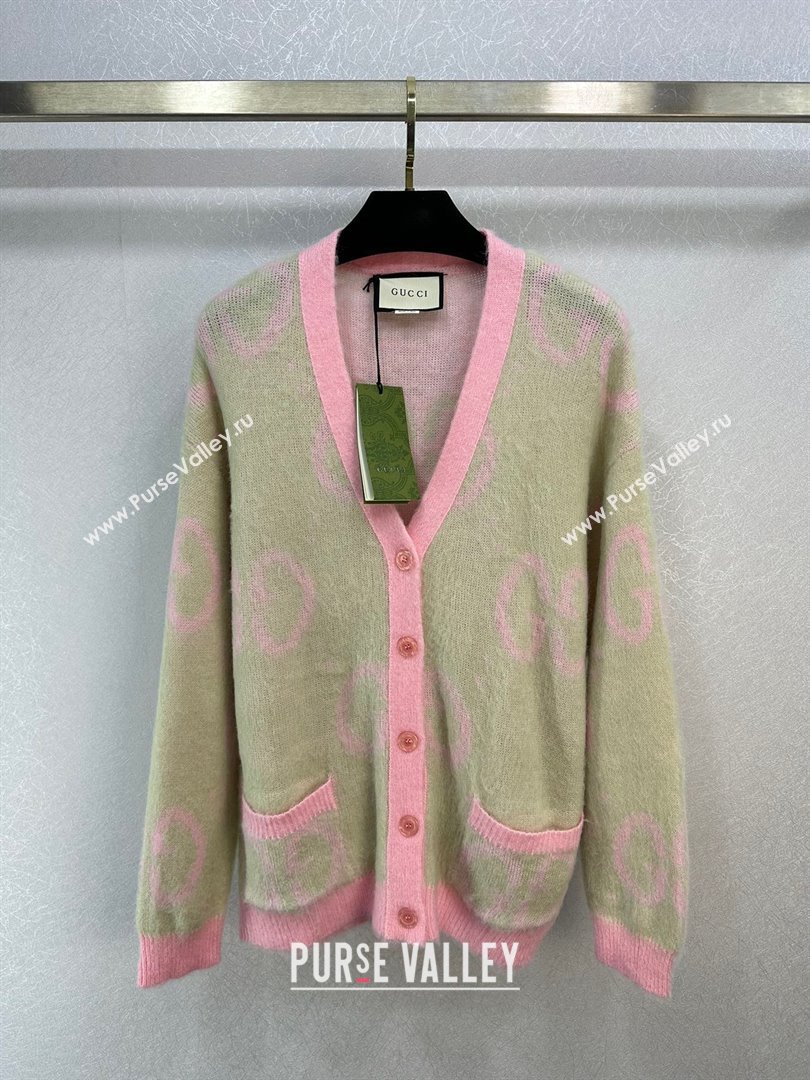 Gucci light green and pink Reversible GG mohair cardigan 635160 2023 (qiqi-231206-03)