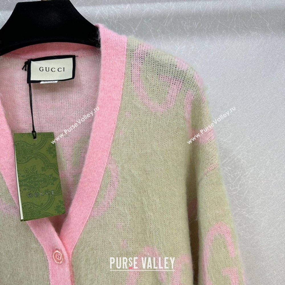 Gucci light green and pink Reversible GG mohair cardigan 635160 2023 (qiqi-231206-03)